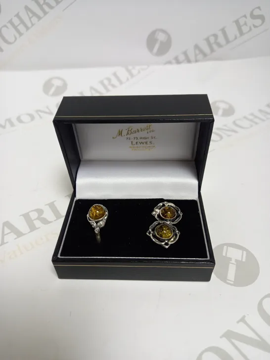 M. BARRETT AMBER STONE PENDANT EARRING & RING SET