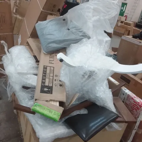 PALLET OF ASSORTED ITEMS INCLUDING, BOXED FURNITURE, DINING CHAIRS AND BED FRAME PARTS