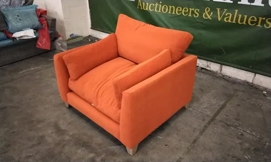 QUALITY DESIGNER LOUNGE CO ARMCHAIR IN ORANGE FABRIC 