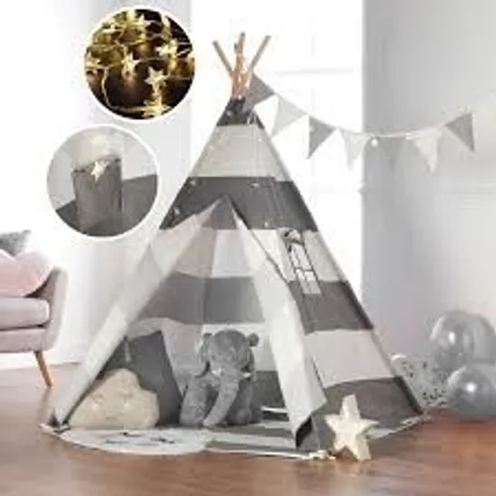 BOXED HAUS PROJEKT KIDS PLAY TENT WITH GREY BUNTING AND STRING LIGHTS (1 BOX)