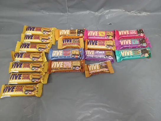 LOT OF APPROXIMATELY 18 VIVE PROTEIN BARS AND BROWNIES. ASSORTED FLAVOURS