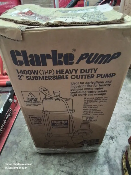 BOXED CLARKE PUMP 1400W (1HP) HEAVY DUTY 2" SUBMERSIBLE CUTTER PUMP