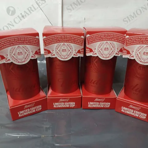 4 BOXED BUDWEISER LIMITED EDITION ALUMINIUM CUPS