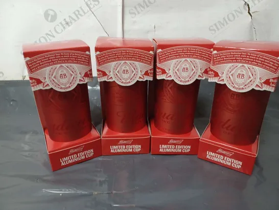 4 BOXED BUDWEISER LIMITED EDITION ALUMINIUM CUPS