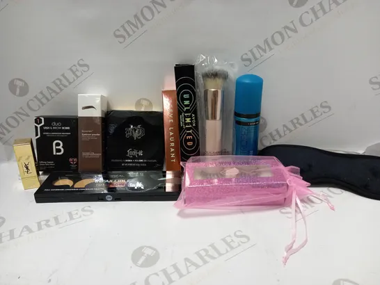 LOT OF APPROX 15 ASSORTED BEAUTY ITEMS TO INCLUDE YSL LIPSTICK, AVON MASCARA, EYEBROW POWDER, ETC