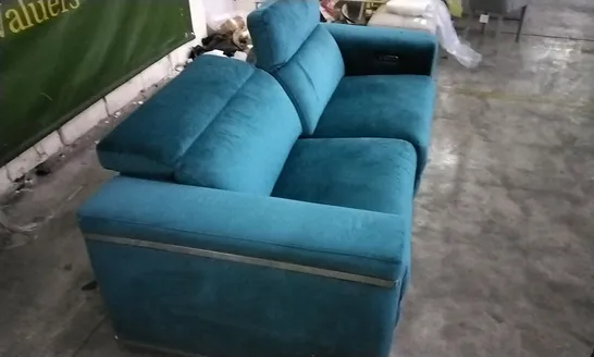 QUALITY DESIGNER PLUSH VELVET TEAL ELECTRIC RECLINER 2 SEATER SOFA