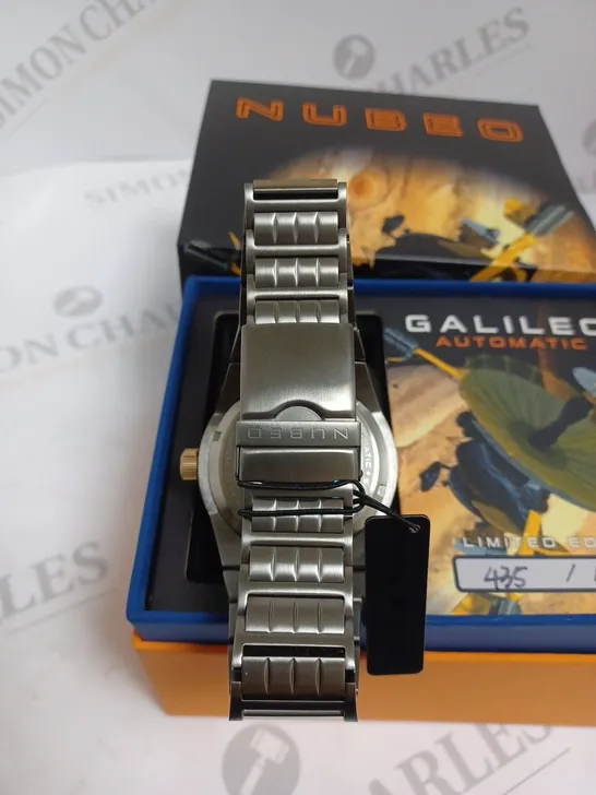 BOXED NUBEO GENTS GALLILEO LTD ED AUTOMATIC WATCH 435/500 STAINLESS STEEL - WITH NUSOUND WIRELESS EAR BUDS