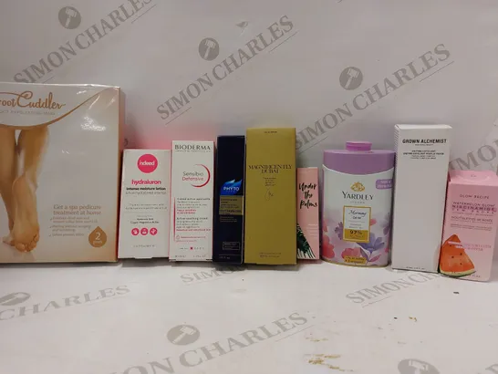 LOT OF APPROX 20 ASSORTED BEAUTY PRODUCTS TO INCLUDE GROWN ALCHEMIST ENZYME FACIAL EXFOLIANT PAPAIN/AMINO COMPLEX, GLOW RECIPE DEW DROPS, BIODERMA ACTIVE SOOTHING CREAM, ETC 