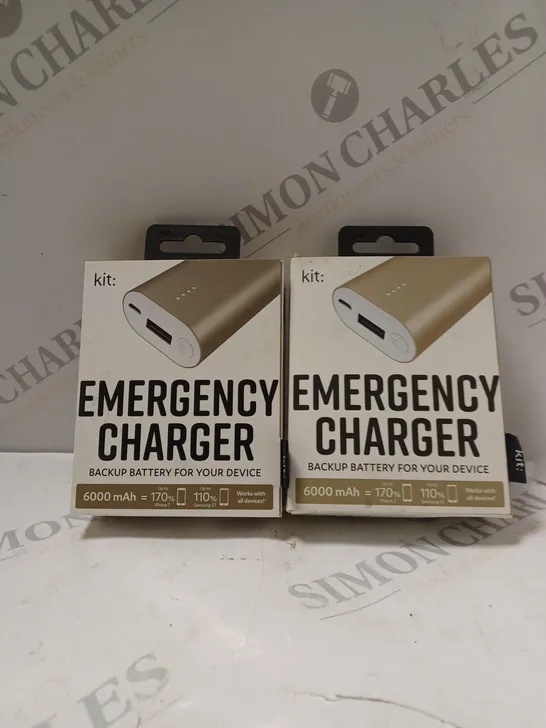 2 X BOXED KIT: EMERGENCY BACK-UP 6000MAH PORTABLE POWER BANKS IN GOLD COLOUR