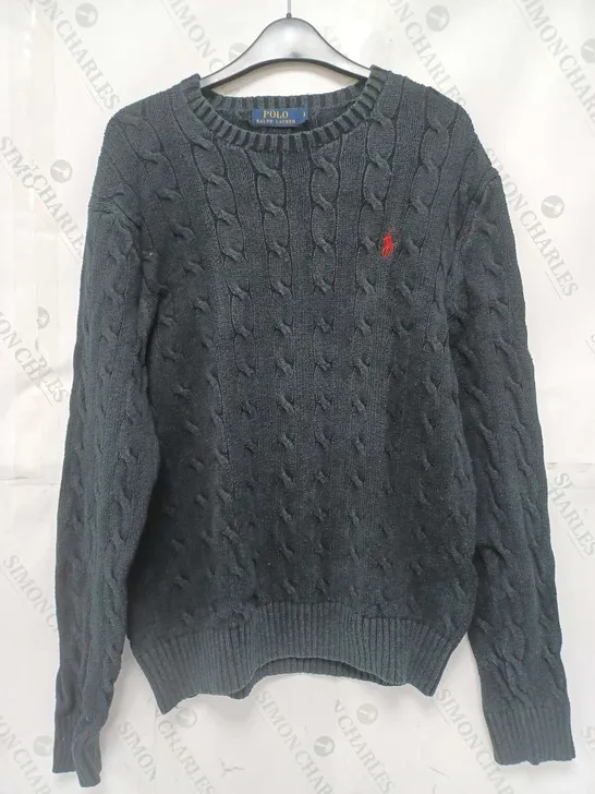 POLO RALPH LAUREN TEXTURED ROUND NECK SWEATER IN BLACK - MEDIUM