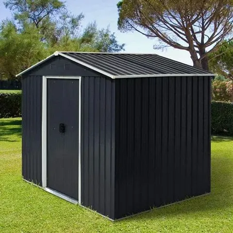 BOXED LAPATHOS 7.67 FT W × 5.7 FT D  METAL GARDEN SHED (2 BOXES)