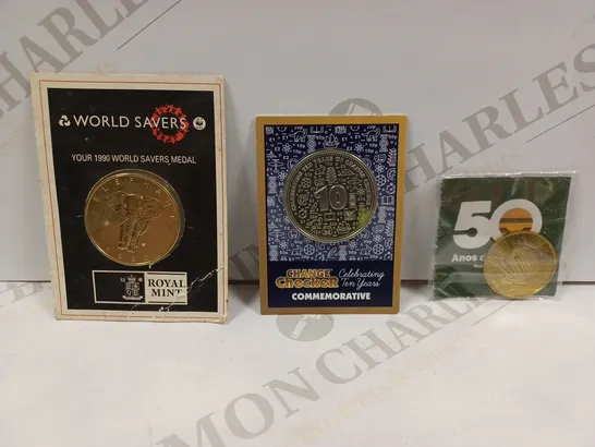 BOX TO CONTAIN APPROX. 7 X ASSORTED COLLECTORS & COMMEMORATIVE COINS & MEDALS. DESIGNS VARY 