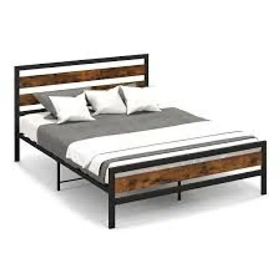 BOXED COSTWAY KING SIZE BED FRAME WITH RUSTIC HEADBOARD AND FOOTBOARD