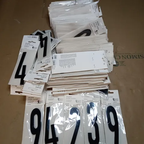 BOX OF APPROXIMATELY 100 ASSORTED SELF-ADHESIVE ACRYLIC NUMBERS 