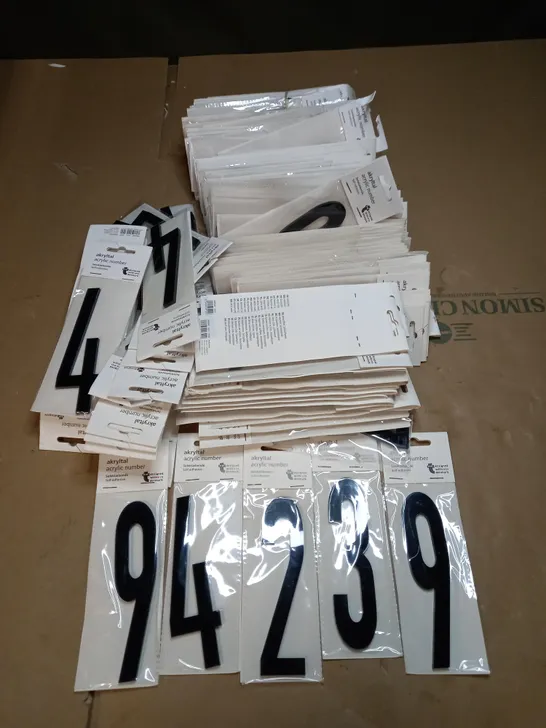 BOX OF APPROXIMATELY 100 ASSORTED SELF-ADHESIVE ACRYLIC NUMBERS 