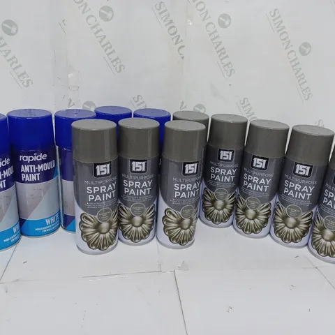 APPROXIMATELY 11 ASSORTED AEROSOLS TO INCLUDE RAPIDE ANTI-MOULD WHITE (400ml), 151 MULTIPURPOSE SPRAY PAINT GUN METAL GREY (400ml) - COLLECTION ONLY