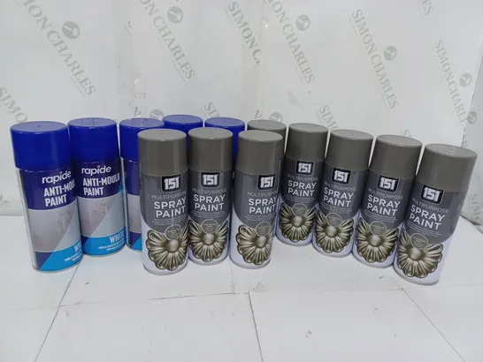 APPROXIMATELY 11 ASSORTED AEROSOLS TO INCLUDE RAPIDE ANTI-MOULD WHITE (400ml), 151 MULTIPURPOSE SPRAY PAINT GUN METAL GREY (400ml) - COLLECTION ONLY