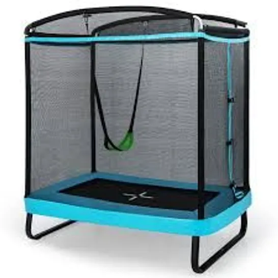 BOXED 2 IN 1 CHILDREN'S TRAMPOLINE WITH SWING & SAFETY NET & EDGE COVER BLUE + BLACK