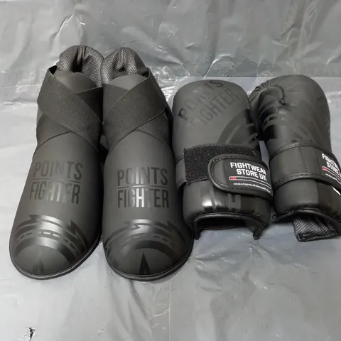 FIGHTWEAR STORE POWER FIGHTER PAIR OF GLOVES AND KICKBOOTS IN BLACK SIZE S/M