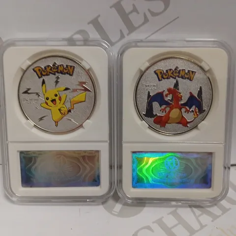 SET OF 2 POKEMON COLLECTABLE COINS INCLUDING CHARIZARD AND PIKACHU