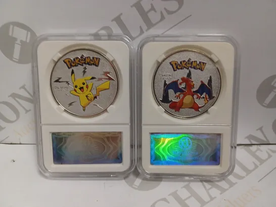 SET OF 2 POKEMON COLLECTABLE COINS INCLUDING CHARIZARD AND PIKACHU