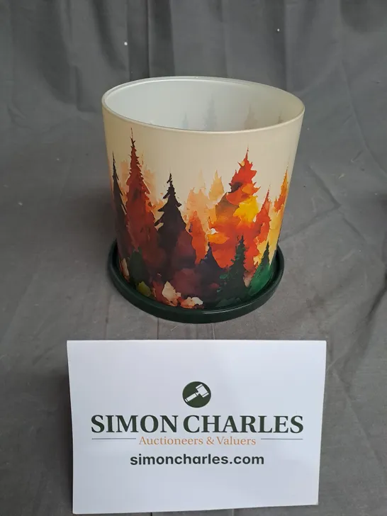 BOXED HOMEWORX GLASS CANDLE SURROUND WITH AUTUMN TREE DESIGN 