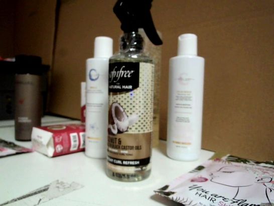 LOT OF APPROX. 9 ASSORTED HAIR PRODUCTS TO INCLUDE: LIPOGAINE - HAIR THINNING SOLUTION, ELLA MAE PARIS COSMETICS STIMULATING SHAMPOO FOR HAIR GROWTH, FURTERER PARIS - SHAMPOOING STIMULANT FOR ANTI-HAI