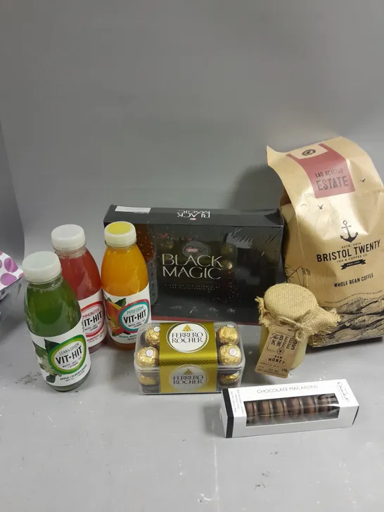 APPROXIMATELY 15 ASSORTED FOOD & DRINK PRODUCTS TO INCLUDE BRISTOL TWENTY COFFEE, VIT.HIT DRINKS, CHOCOLATE MACARONS ETC 