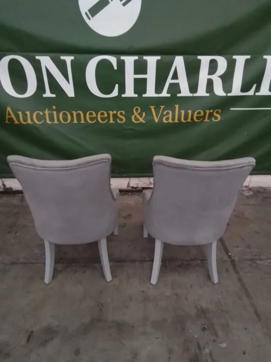 2 X DESIGNER GREY FABRIC BUTTON BACK DINING CHAIRS 