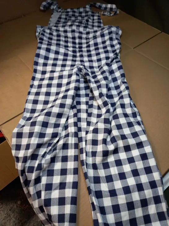 COLLUSION BLUE/WHITE CHECK DUNGAREES - SIZE 10