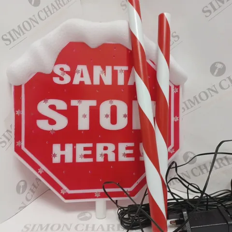 BOXED 110cm SANTA STOP SIGN WITH MULTI COLOURED LIGHTS OUTDOOR CHRISTMAS DECORATION