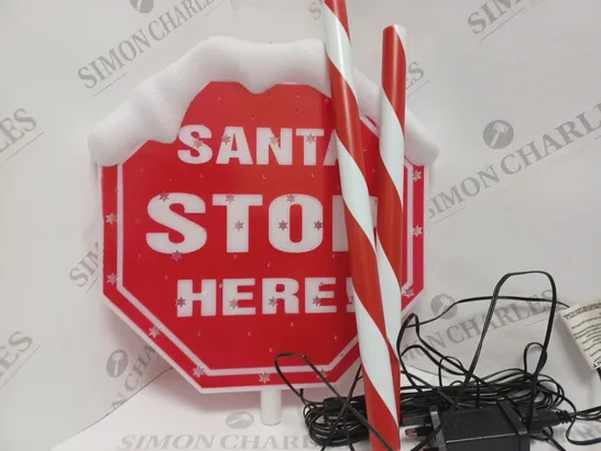 BOXED 110cm SANTA STOP SIGN WITH MULTI COLOURED LIGHTS OUTDOOR CHRISTMAS DECORATION RRP £19.99