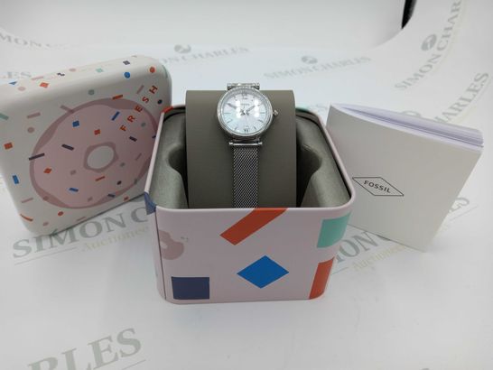BRAND NEW BOXED FOSSIL WATCH CARLIE SILVER MESH RRP £99