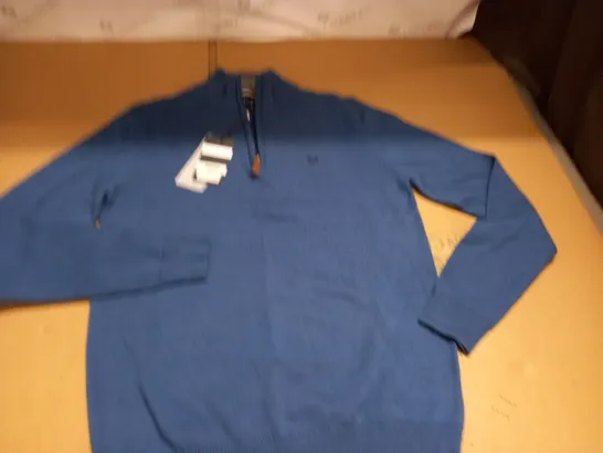 CREW CLOTHING HALF ZIP JUMPER IN BLUE - S