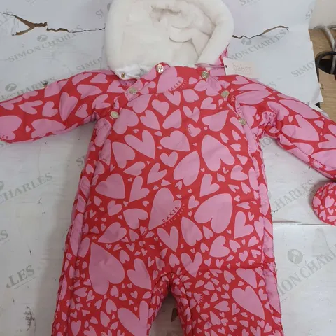 BAKER BY TED BAKER HEART PRINTED SNOWSUIT IN RED - 18-24 MONTHS