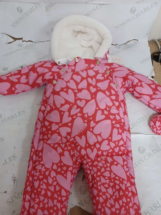 BAKER BY TED BAKER HEART PRINTED SNOWSUIT IN RED - 18-24 MONTHS