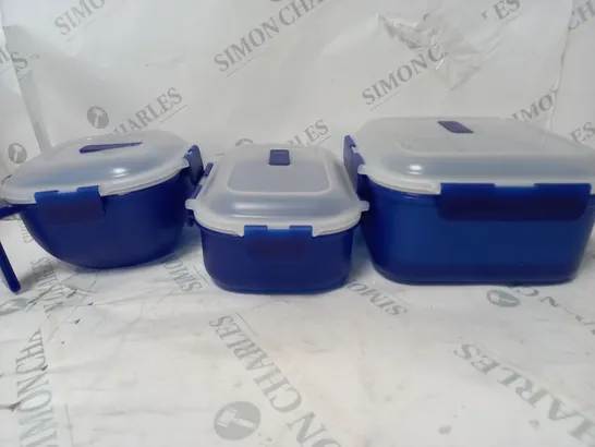 SET OF 3 LOCK 'N LOCK MICROWAVABLE CONTAINERS IN NAVY