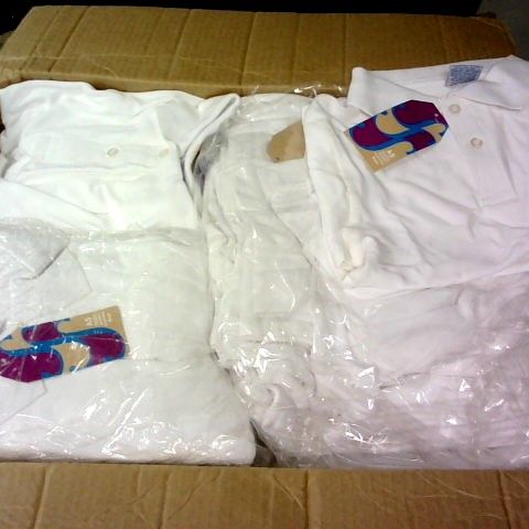 LARGE QUANTITY OF  WHITE GIRLS POLO SHIRTS IN VARIOUS SIZES