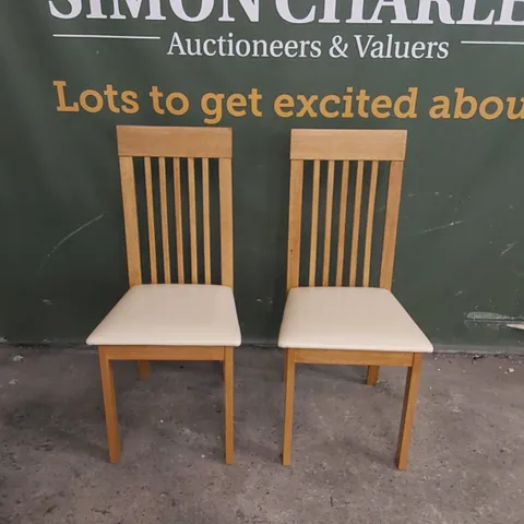 SET OF 2 OXFORD OAK DINING CHAIRS WITH IVORY SEAT PADS 