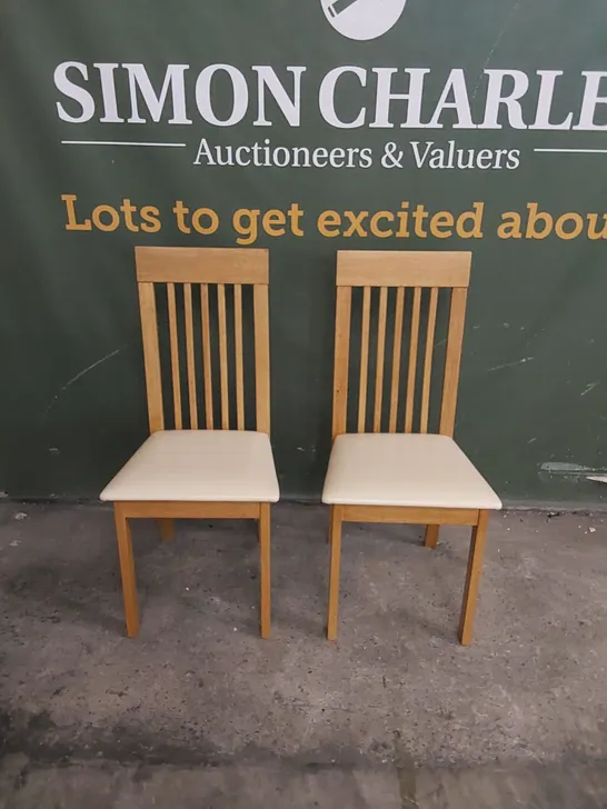 SET OF 2 OXFORD OAK DINING CHAIRS WITH IVORY SEAT PADS 