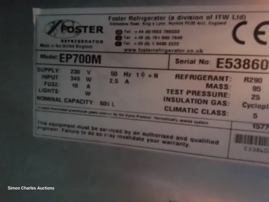 FOSTER ECO PRO G2 SINGLE DOOR FRIDGE Model EP700M