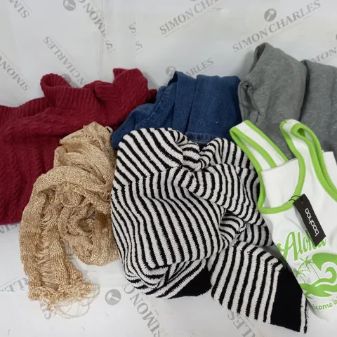 APPROXIMATELY 50 ASSORTED CLOTHING ITEMS IN VARIOUS COLOURS AND SIZES TO INCLUDE JUMPERS, JOGGERS, OVERALLS 
