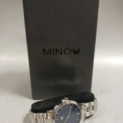 MINO STAINLESS STEEL LINK BLUE DIAL WATCH 