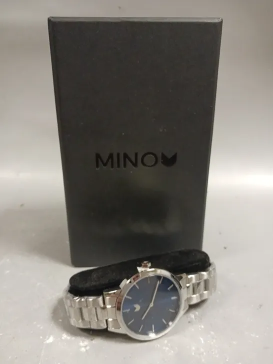 MINO STAINLESS STEEL LINK BLUE DIAL WATCH 