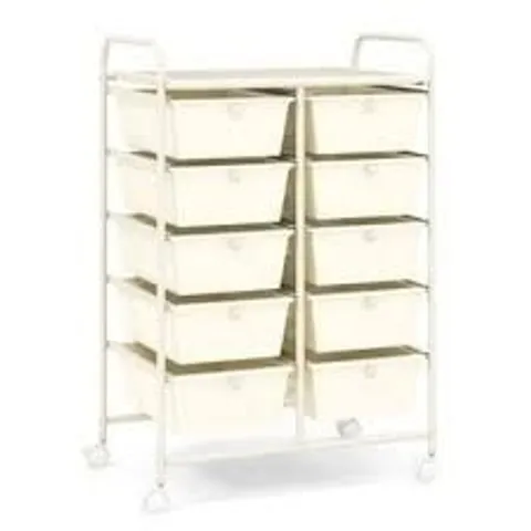 BOXED COSTWAY 10-DRAWER STORAGE CART UTILITY ROLLING TROLLEY KITCHEN ORGANIZER - MULTI-COLOURED 