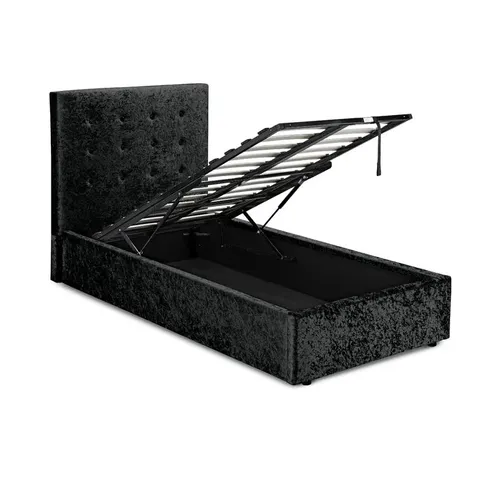 BOXED CORLEY UPHOLSTERED OTTOMAN BED BLACK // SIZE: SINGLE (2 BOXES)