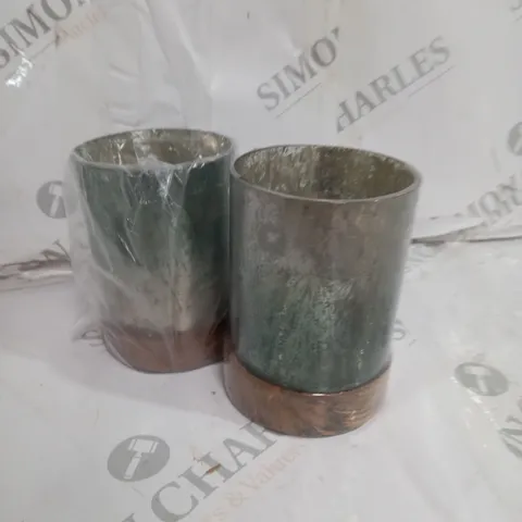 MY HOME STORIES SET OF 2 GREEN OMBRE TEALIGHT CANDLE HOLDER