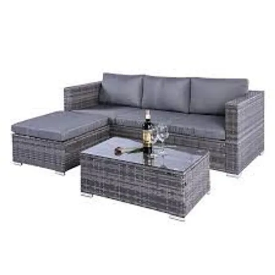 BOXED GREY 4 SEAT RATTAN CORNER SOFA WITH COFFEE TABLE (2 BOXES)