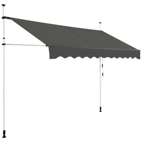 BOXED COSTWAY UV-RESISTANT WATERPROOF DECK AWNING WITH MANUAL CRANK HANDLE - GREY