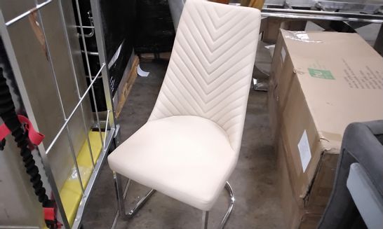 DESIGNER CREAM FAUX LEATHER DINING CHAIR WITH CHROME LEGS